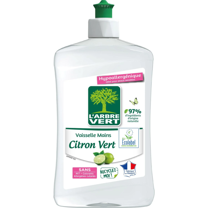 Liquide vaisselle Citron Vert Hypoallergénique Peaux Sensibles Ecolabel L'ARBRE VERT