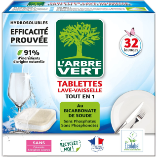 Tablettes Lave-vaisselle Tout en 1 Bicarbonate de Soude L'ARBRE VERT