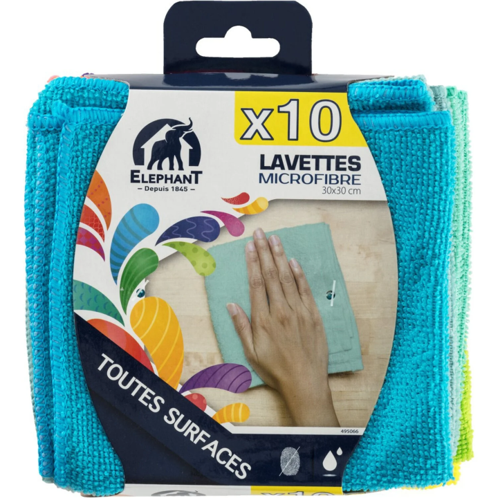 Lavette lot de10 unités microfibres couleurs douces ELEPHANT