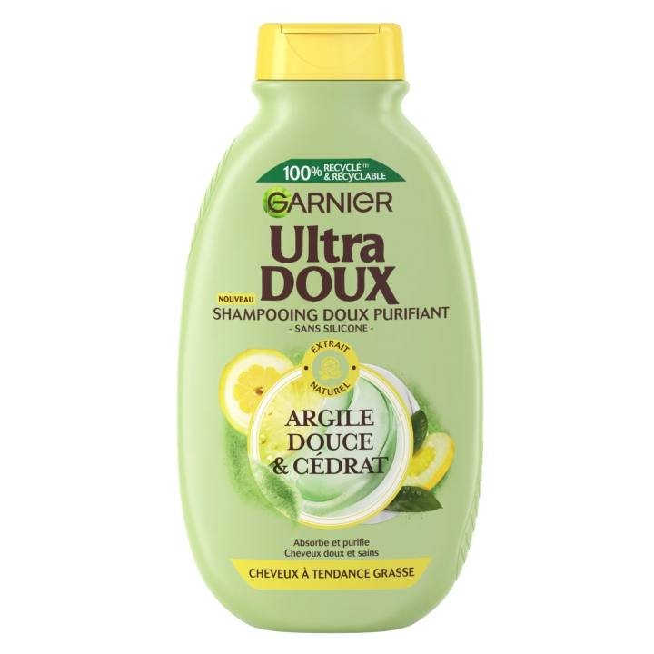 Shampoing Doux purifiant pour Cheveux à tendance grasse Argile douce & Cédrat Ultra Doux GARNIER